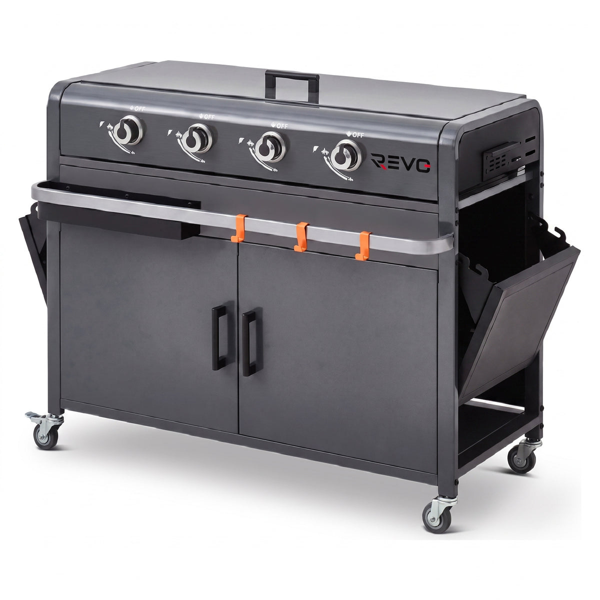 Plancha Gaz REVO Cordoba XL – Plaque Inox – 4 Brûleurs – Chariot Inclus – 9,6 kW