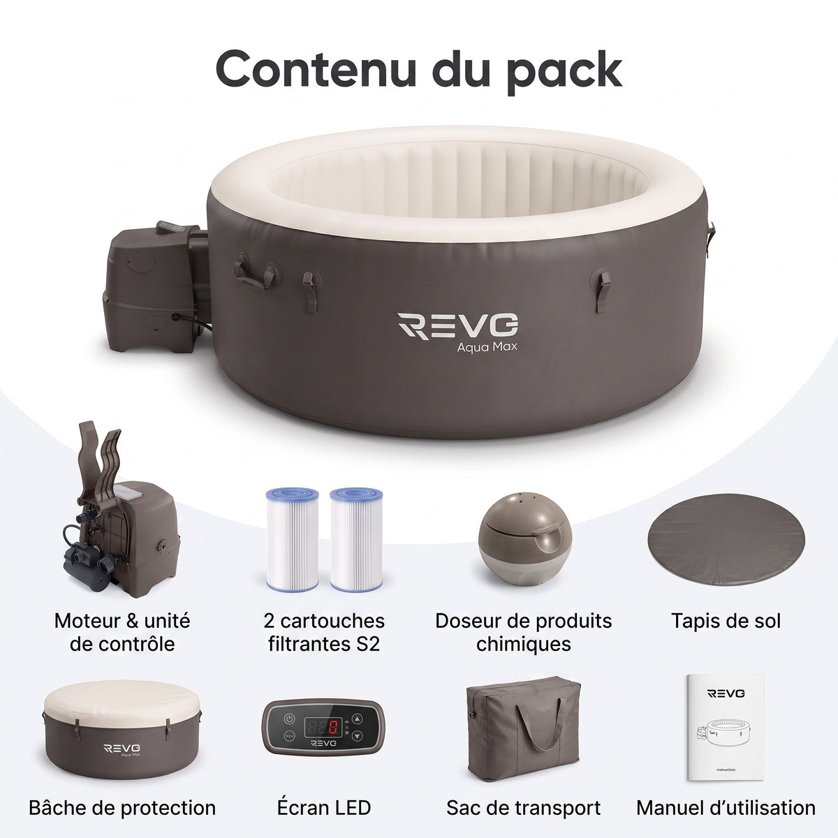 Spa Gonflable REVO Aqua Max – 8 Places – 170 Jets – Chauffage 40°C