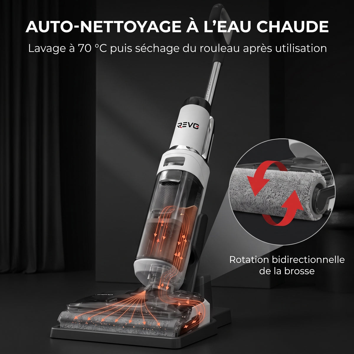 Aspirateur Laveur REVO Solvia 20 – 20 kPa, Inclinaison 180°, Auto-Nettoyage 70 °C & Autonomie 40 min