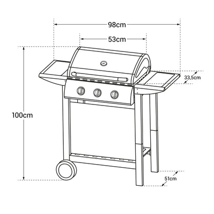 Barbecue au gaz Hawaï - 3 Brûleurs 8,4 kW Butane/Propane