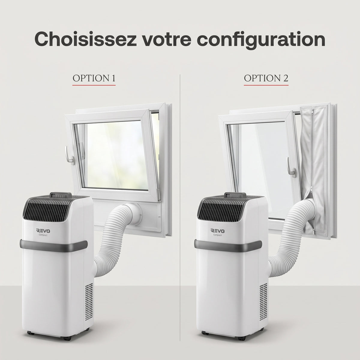 Climatiseur Mobile REVO Compact – 8 300 BTU – 2,1 kW – 3-en-1 – 52 dB – Classe A