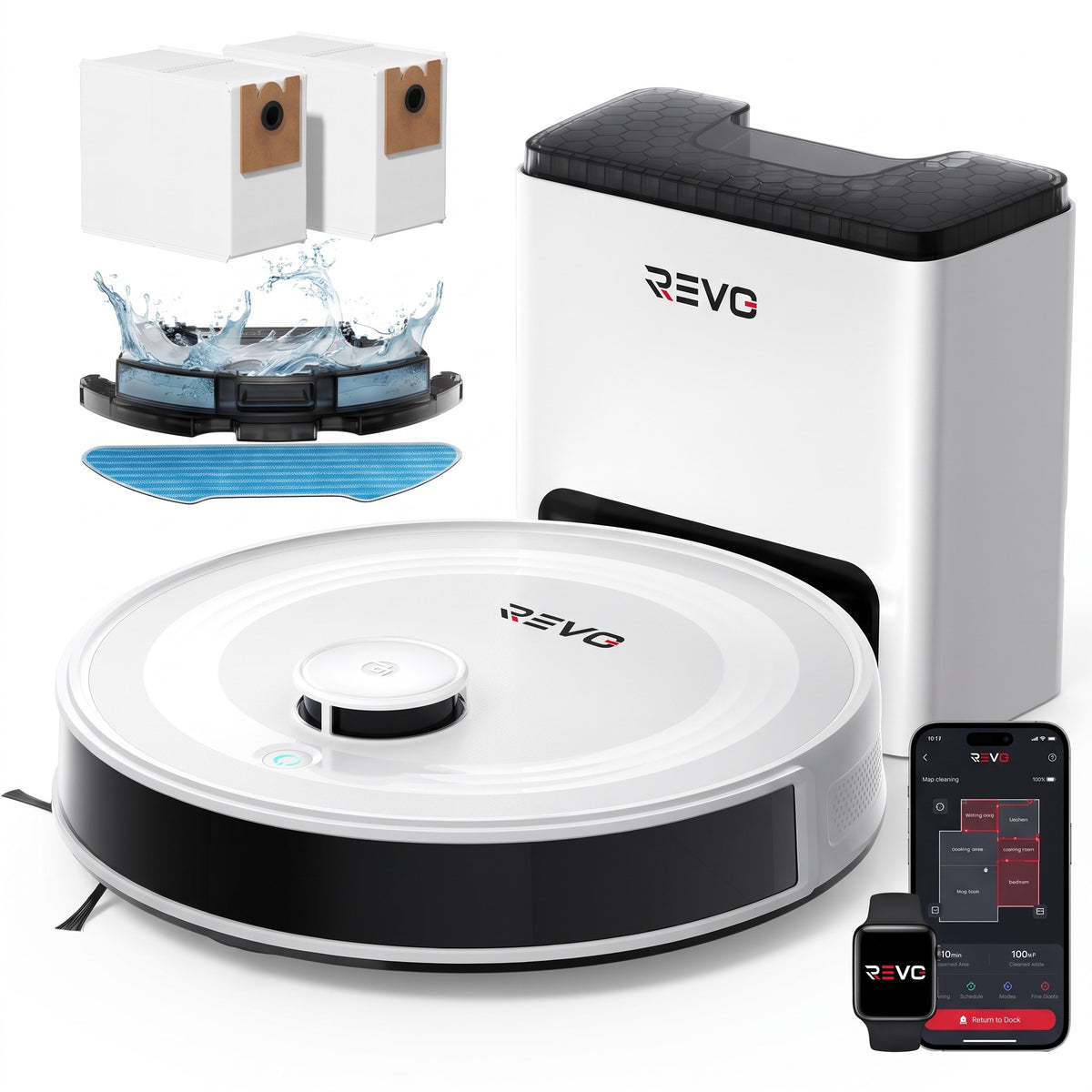 Robot Aspirateur Laveur 3-en-1 REVO Aero 6 – 6 000 Pa avec Station de Vidage Automatique