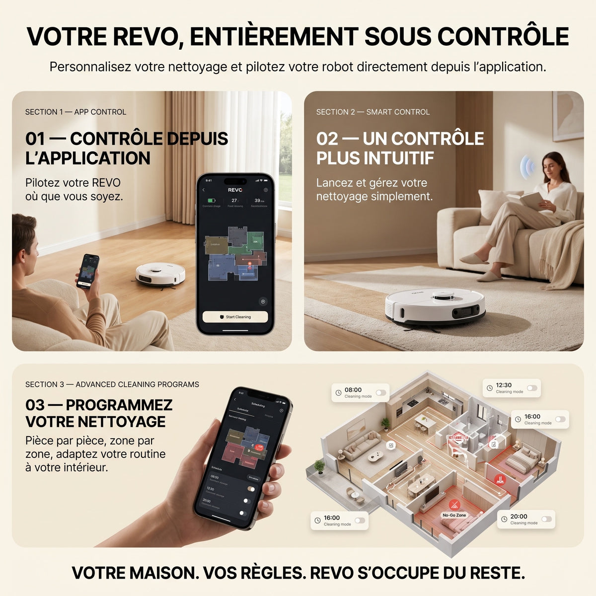 Robot Aspirateur Laveur 3-en-1 REVO Aero 6 – 6 000 Pa avec Station de Vidage Automatique