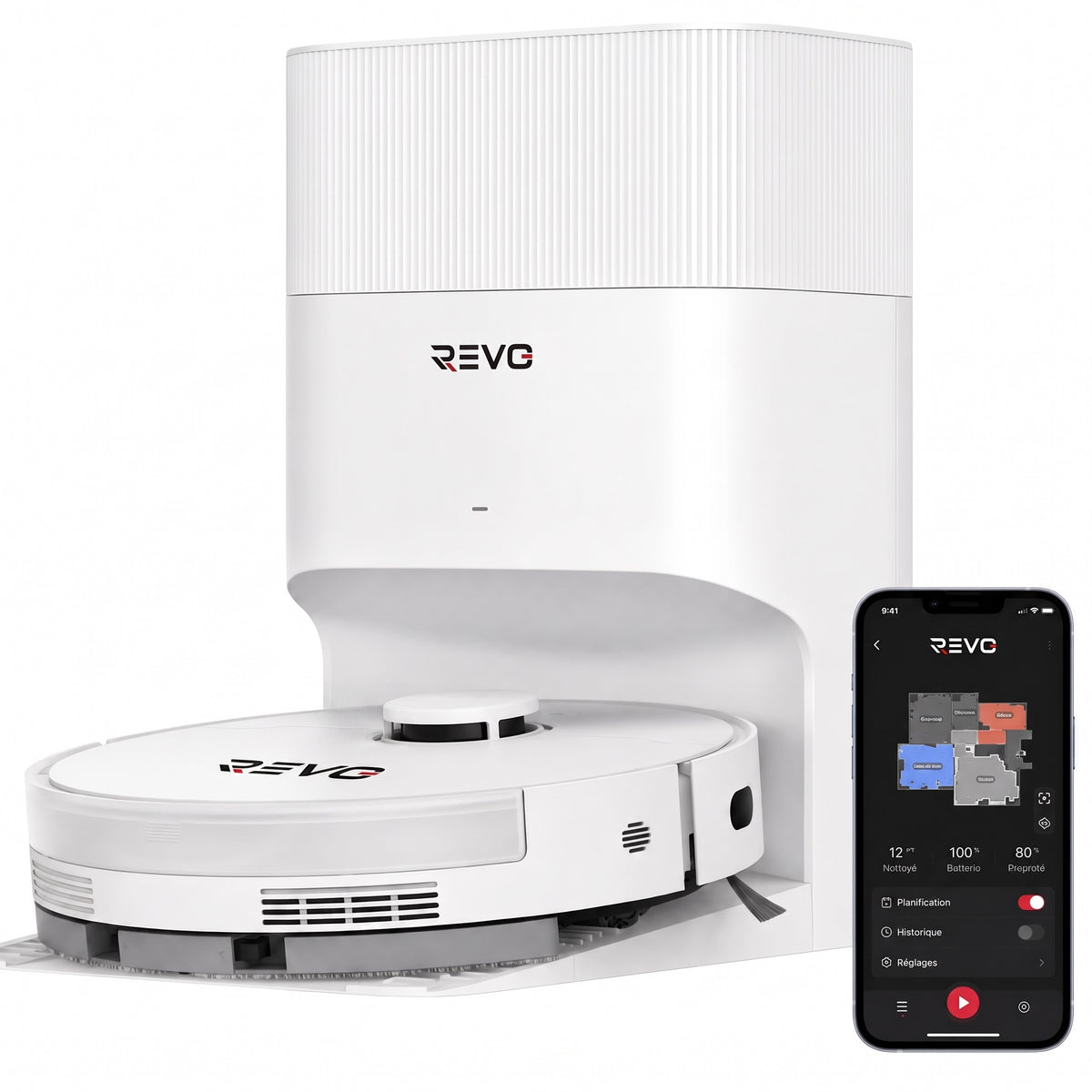 Robot Aspirateur Laveur REVO Vortex 13 –  13 000 Pa avec Station Auto-Vidage & Navigation Laser