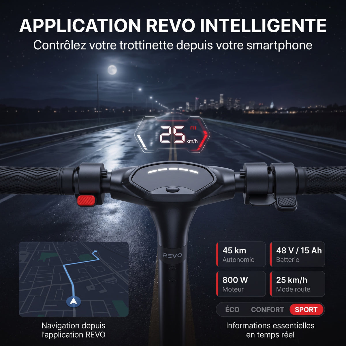 Trottinette Électrique REVO Voltis – 250 W – Autonomie 25 km – Batterie 36 V 5,2 Ah – Pneus 8"
