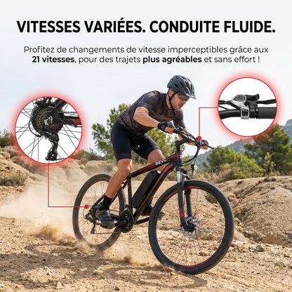 Vélo Électrique VTT REVO Ridge 65 – 250 W – Autonomie jusqu’à 65 km – Batterie Amovible 13 Ah – 21 Vitesses – Pneus 26