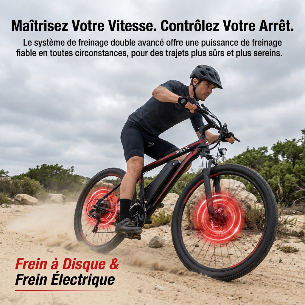 Vélo Électrique VTT REVO Ridge 65 – 250 W – Autonomie jusqu’à 65 km – Batterie Amovible 13 Ah – 21 Vitesses – Pneus 26
