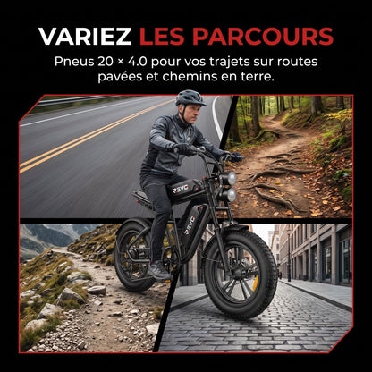 Vélo Électrique Fat Bike REVO Canyon 150 – 250 W, Double Batterie 48 V 13 Ah, Autonomie jusqu’à 150 km, Pneus 20" × 4.0 & 7 Vitesses
