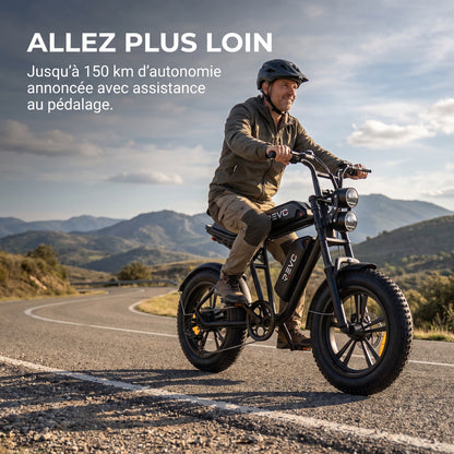 Vélo Électrique Fat Bike REVO Canyon 150 – 250 W, Double Batterie 48 V 13 Ah, Autonomie jusqu’à 150 km, Pneus 20" × 4.0 & 7 Vitesses