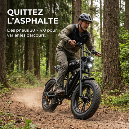 Vélo Électrique Fat Bike REVO Canyon 150 – 250 W, Double Batterie 48 V 13 Ah, Autonomie jusqu’à 150 km, Pneus 20" × 4.0 & 7 Vitesses