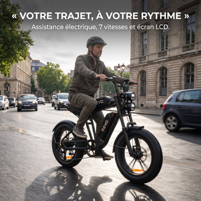 Vélo Électrique Fat Bike REVO Canyon 150 – 250 W, Double Batterie 48 V 13 Ah, Autonomie jusqu’à 150 km, Pneus 20" × 4.0 & 7 Vitesses