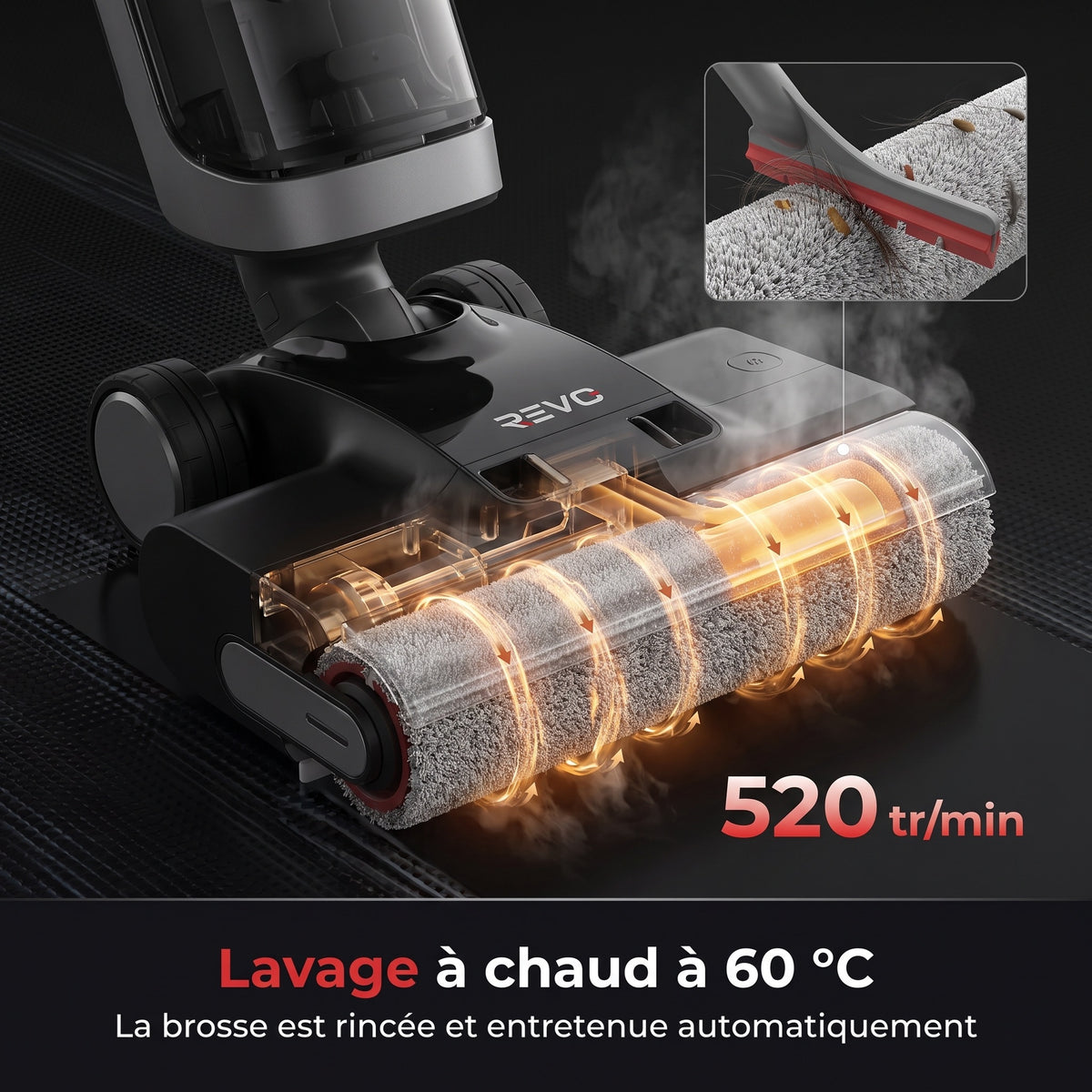 Aspirateur Balais Laveur REVO Hydrova 18 – 18 000 Pa, Nettoyage Eau & Poussière, Lavage 60 °C & Séchage Rapide