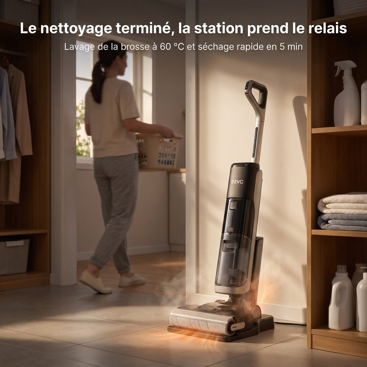 Aspirateur Balais Laveur REVO Hydrova 18 – 18 000 Pa, Nettoyage Eau & Poussière, Lavage 60 °C & Séchage Rapide