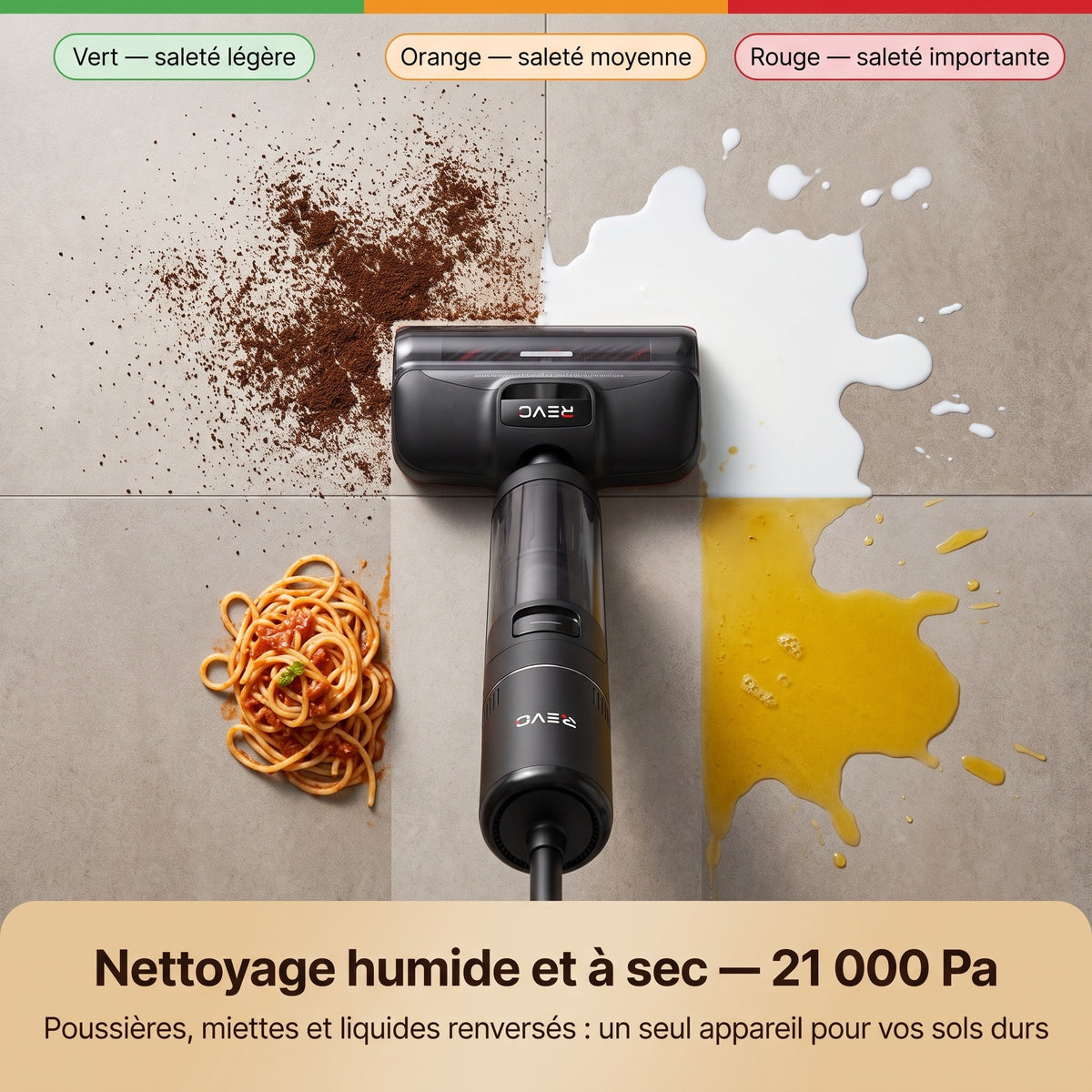 Aspirateur Laveur REVO Aquaris 21 – 21 000 Pa, Autonettoyage 100 °C & Séchage Rapide 90 °C