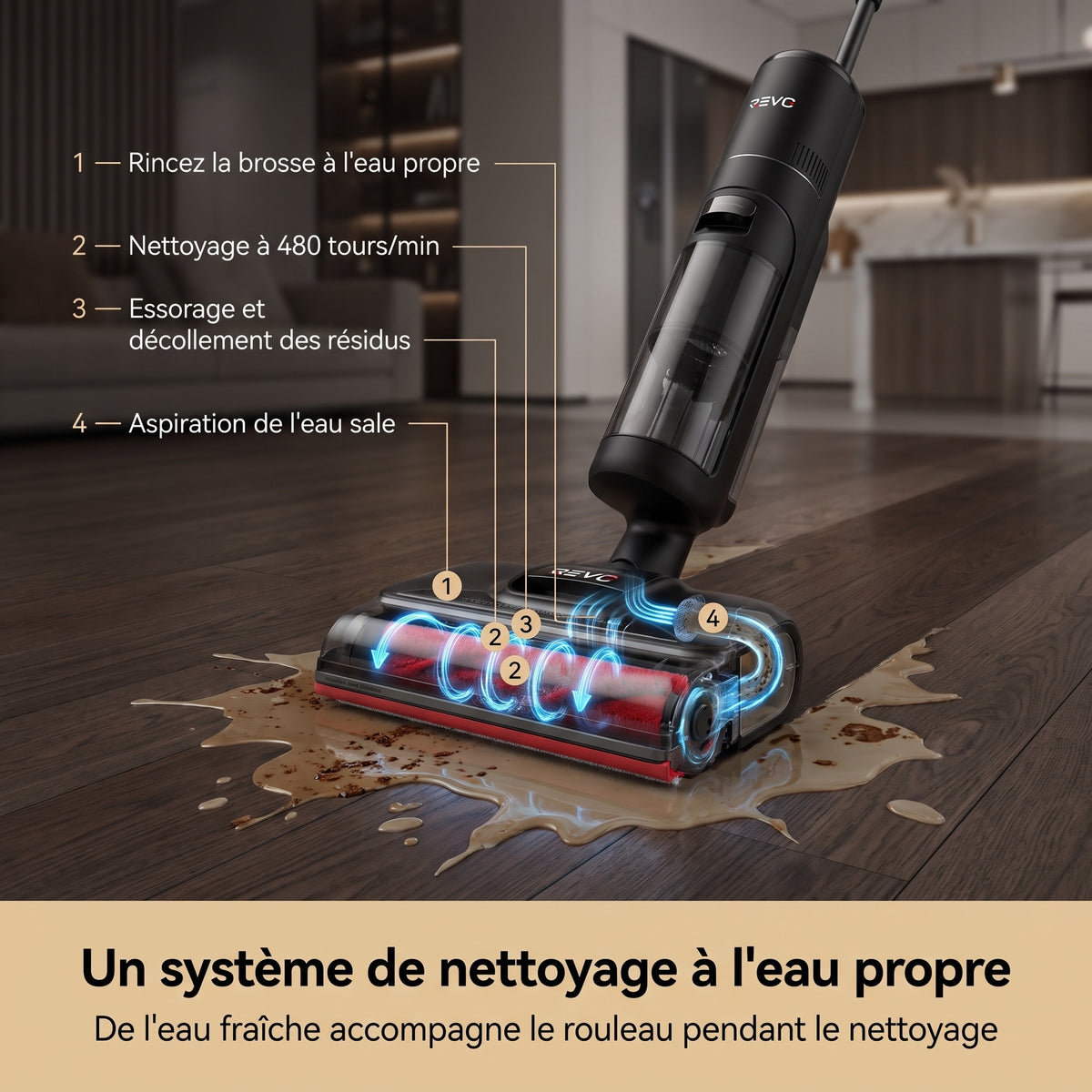 Aspirateur Laveur REVO Aquaris 21 – 21 000 Pa, Autonettoyage 100 °C & Séchage Rapide 90 °C