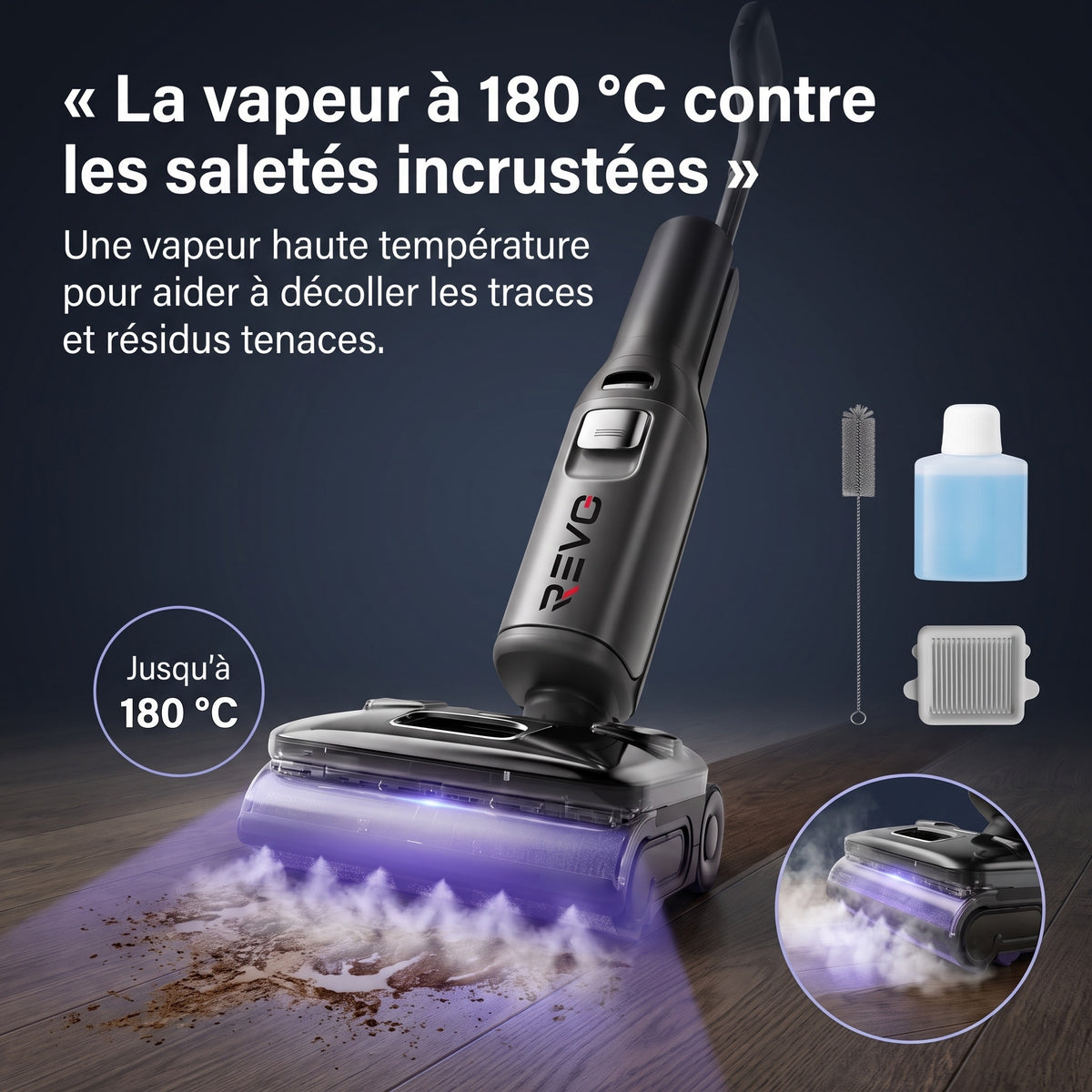 Aspirateur Laveur Vapeur REVO Thermis 22 – 22 000 Pa – Vapeur 180 °C, Eau Chaude 86 °C & Contrôle par Application