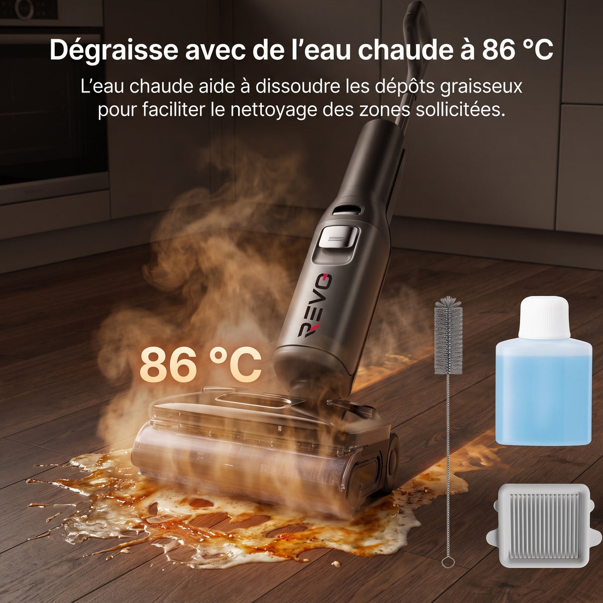 Aspirateur Laveur Vapeur REVO Thermis 22 – 22 000 Pa – Vapeur 180 °C, Eau Chaude 86 °C & Contrôle par Application