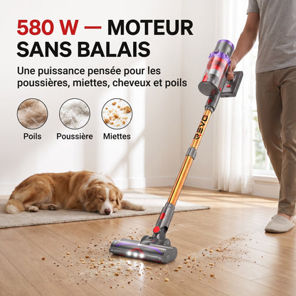 Aspirateur Balai Sans Fil REVO Flux 58 – 580 W, Jusqu’à 75 min d’Autonomie, Détection Automatique & Écran Tactile LED