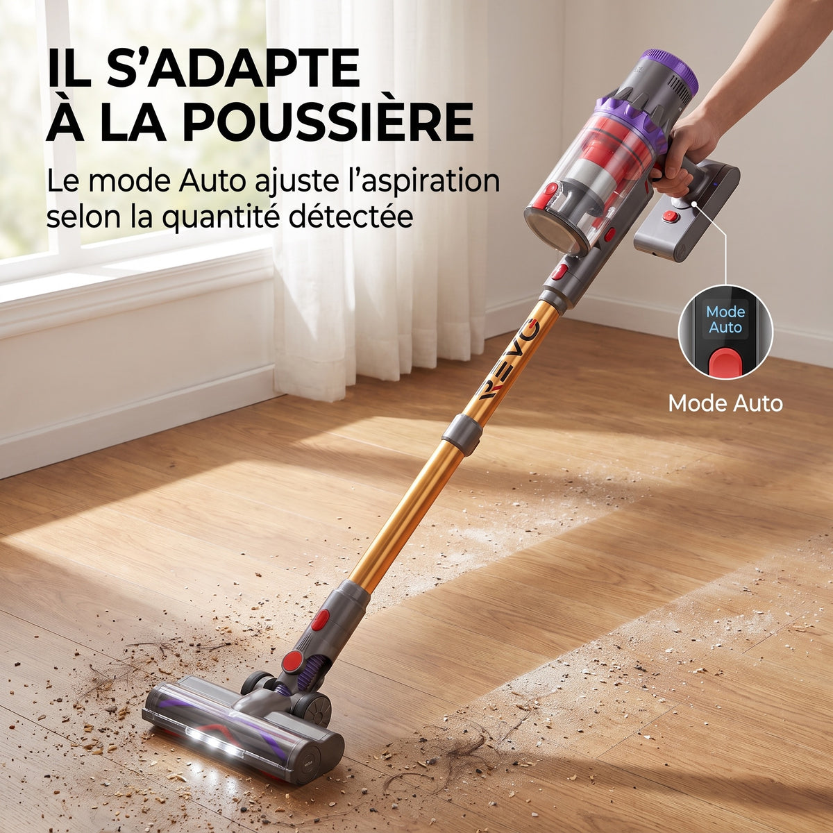 Aspirateur Balai Sans Fil REVO Flux 58 – 580 W, Jusqu’à 75 min d’Autonomie, Détection Automatique & Écran Tactile LED