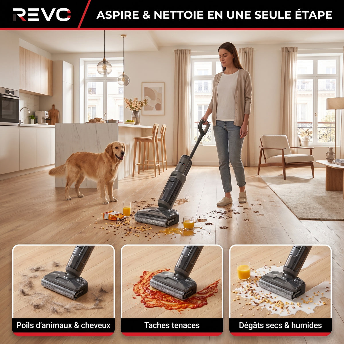 Aspirateur Laveur Sans Fil REVO Striva 20 - 20 kPa  – Inclinaison 180°, Autonomie 40 min & Auto-Nettoyage 85 °C