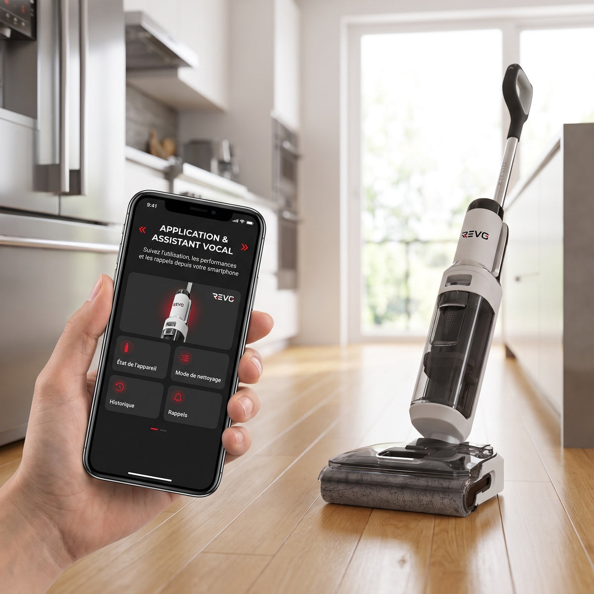 Aspirateur Laveur REVO Solvia 20 – 20 kPa, Inclinaison 180°, Auto-Nettoyage 70 °C & Autonomie 40 min