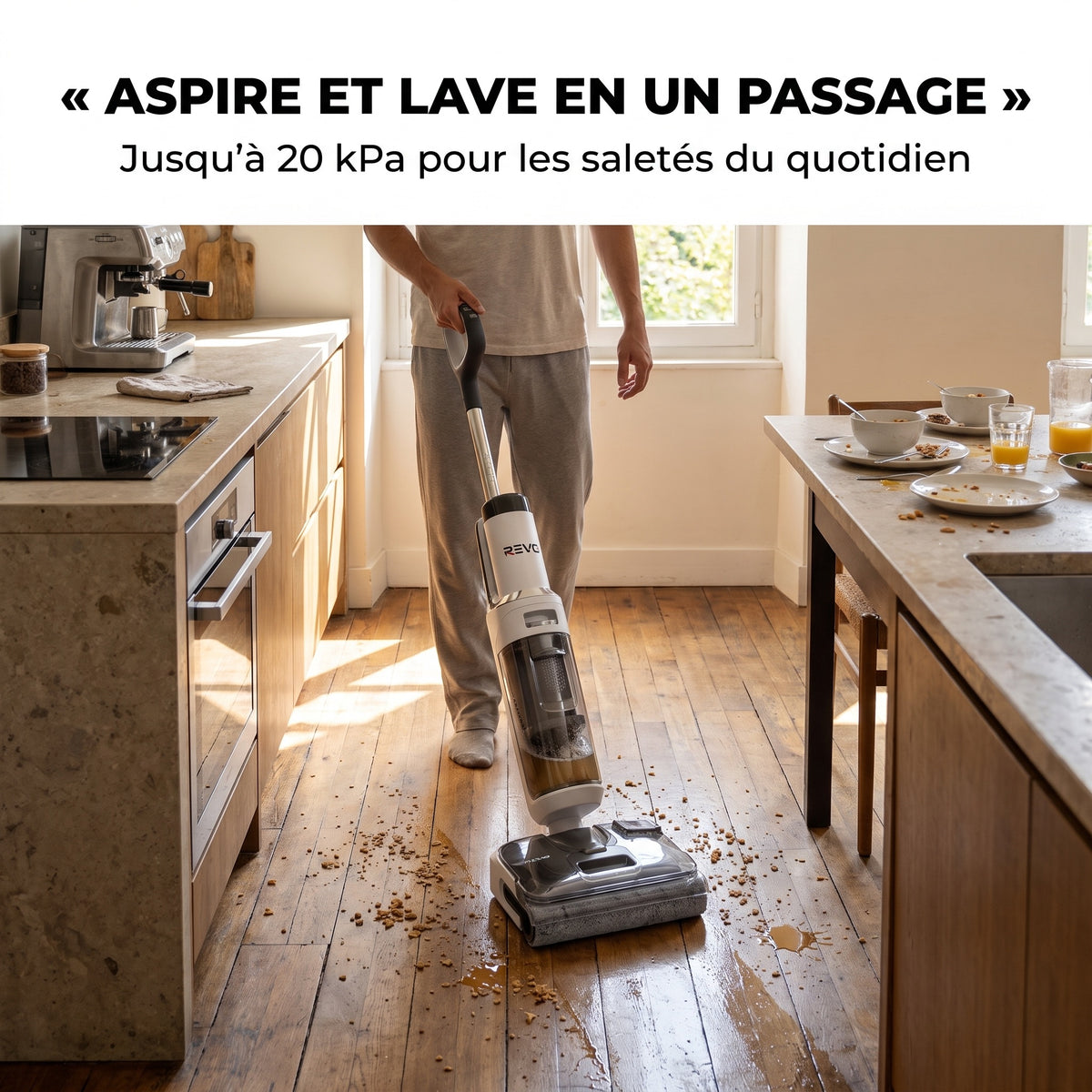 Aspirateur Laveur REVO Solvia 20 – 20 kPa, Inclinaison 180°, Auto-Nettoyage 70 °C & Autonomie 40 min