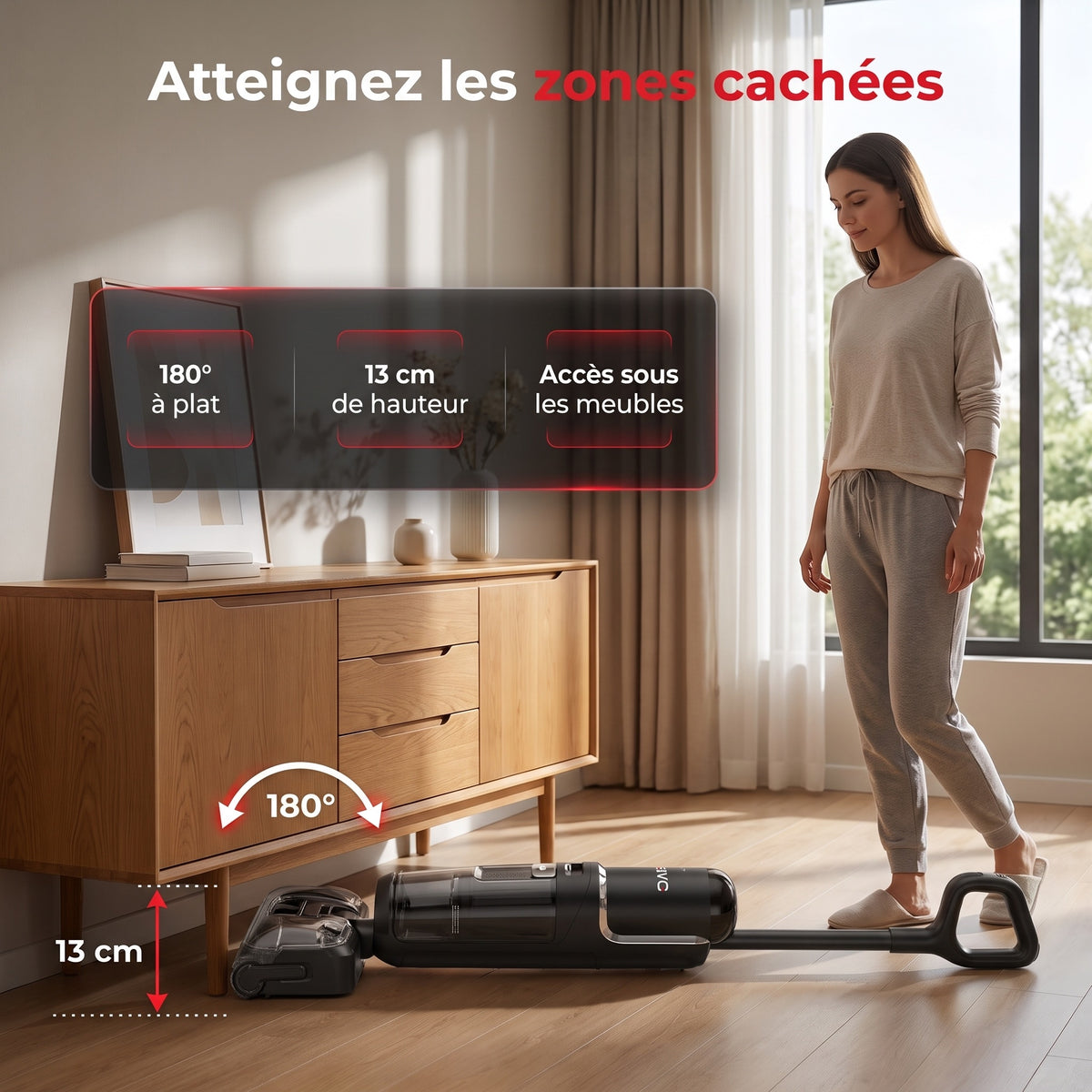 Aspirateur Laveur Sans Fil REVO Glide 21 – 21 000 Pa, Position à Plat 180°, Autonomie 50 min & Auto-Nettoyage 85°C