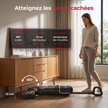 Aspirateur Laveur Sans Fil REVO Glide 21 – 21 000 Pa, Position à Plat 180°, Autonomie 50 min & Auto-Nettoyage 85°C