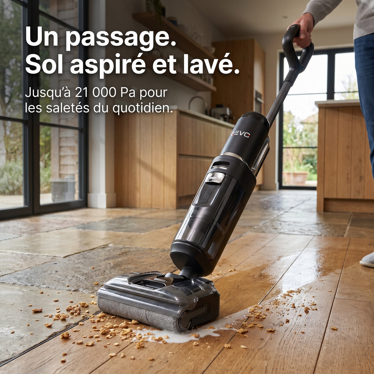 Aspirateur Laveur Sans Fil REVO Glide 21 – 21 000 Pa, Position à Plat 180°, Autonomie 50 min & Auto-Nettoyage 85°C