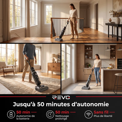 Aspirateur Laveur Sans Fil REVO Glide 21 – 21 000 Pa, Position à Plat 180°, Autonomie 50 min & Auto-Nettoyage 85°C