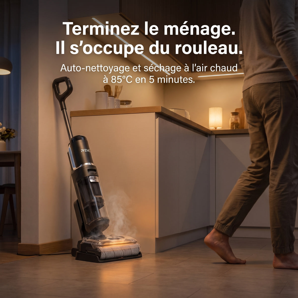 Aspirateur Laveur Sans Fil REVO Glide 21 – 21 000 Pa, Position à Plat 180°, Autonomie 50 min & Auto-Nettoyage 85°C