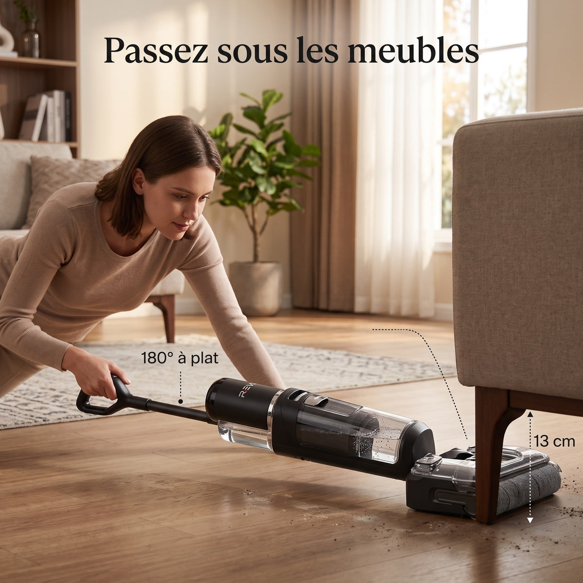 Aspirateur Laveur Sans Fil REVO Glide 21 – 21 000 Pa, Position à Plat 180°, Autonomie 50 min & Auto-Nettoyage 85°C
