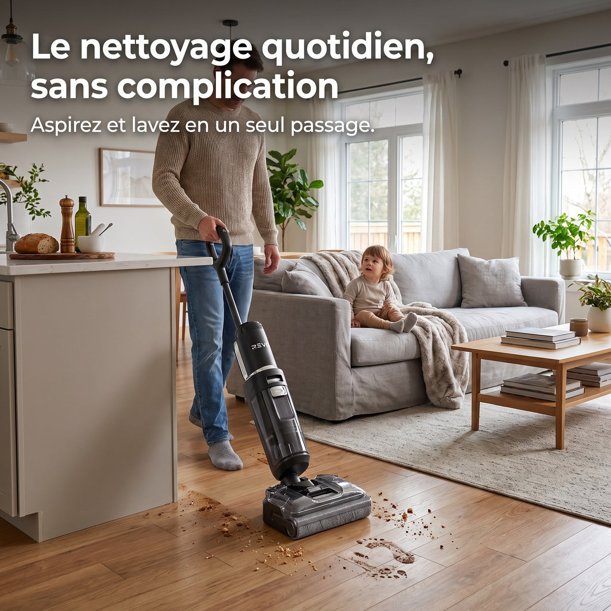 Aspirateur Laveur Sans Fil REVO Glide 21 – 21 000 Pa, Position à Plat 180°, Autonomie 50 min & Auto-Nettoyage 85°C