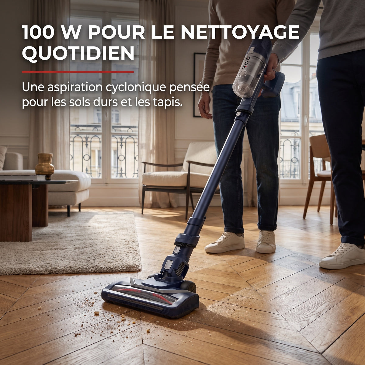 Aspirateur Balai Sans Fil REVO Swift 45 – 100 W, Autonomie jusqu’à 45 min, Batterie Amovible & Éclairage LED