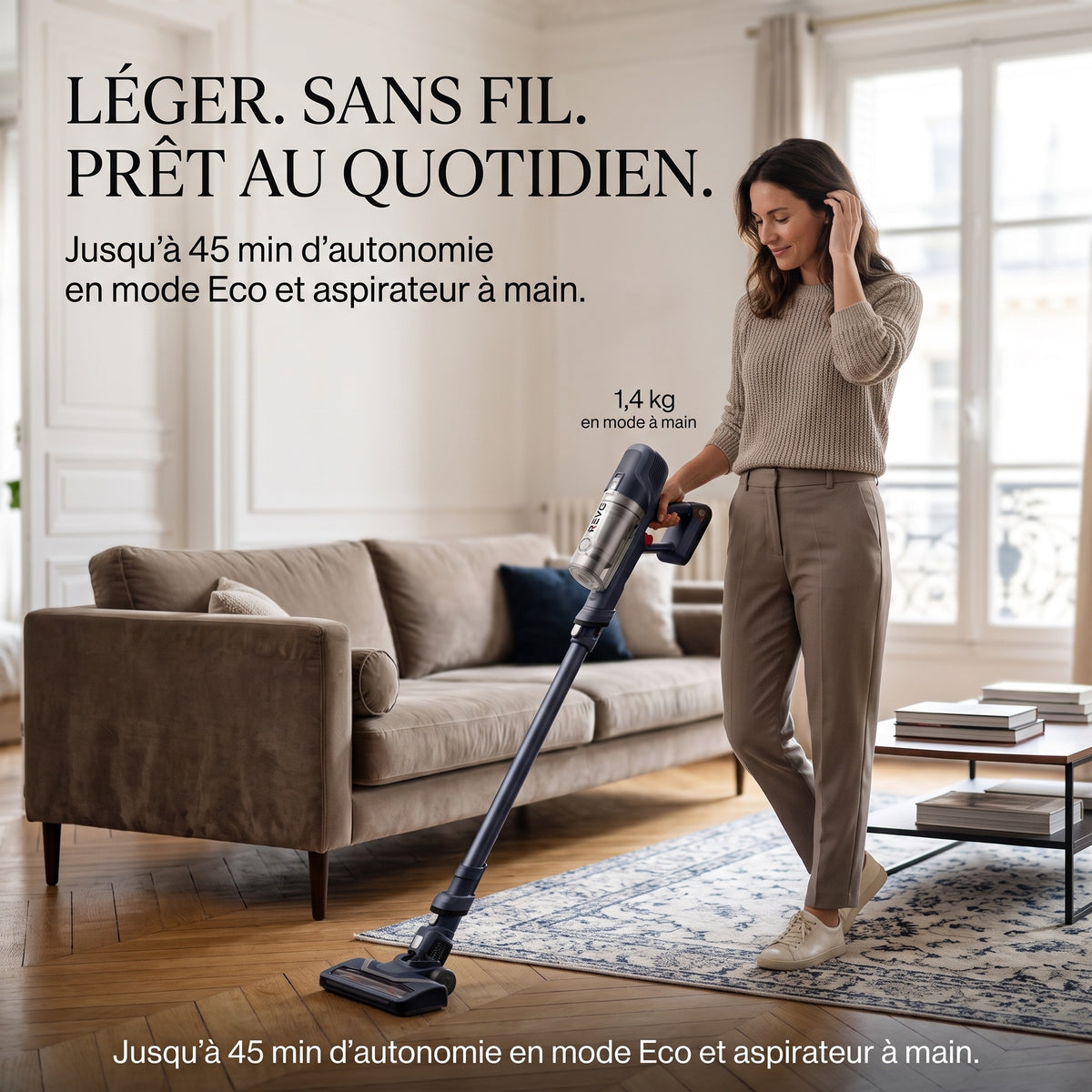 Aspirateur Balai Sans Fil REVO Swift 45 – 100 W, Autonomie jusqu’à 45 min, Batterie Amovible & Éclairage LED